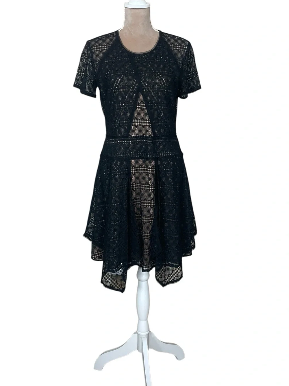 BCBGMaxAzria “Aileen” Black Lace Fit-and-Flare Mini Dress